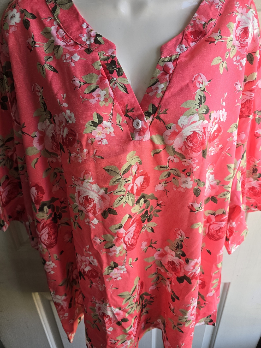 Women's Coral Floral V-Neck Top